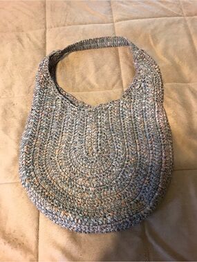 The Sak Light Blue Woven Crochet Shoulder Bag with Multicolor Flecks
